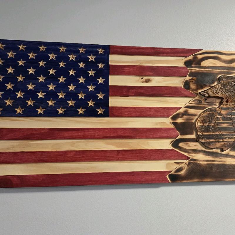 ​Handcrafted Rustic US Flag - Marines EGA Split Wood Art Decor Gift