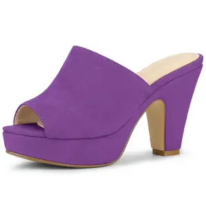 BLISSFUL STEP Women's Open Toe Platform Chunky Heel Slides Sandals