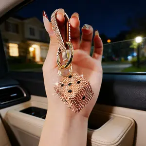 Diamond Dice Car Keychain, Luxurious Full Diamond Design, Elegant Hanging Decoration for Women, Car Bag Accessory
