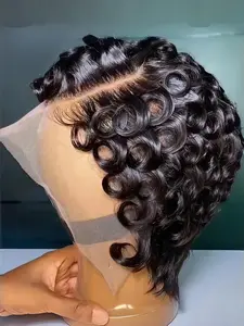 Pixie Curly 13x4 Full Transparent Lace Frontal Wig Natural color Remy Human Hair Kinky Curly Wig