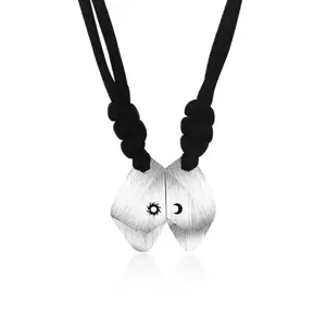 Sun and Moon Adjustable Waxed Rope Necklace for couple