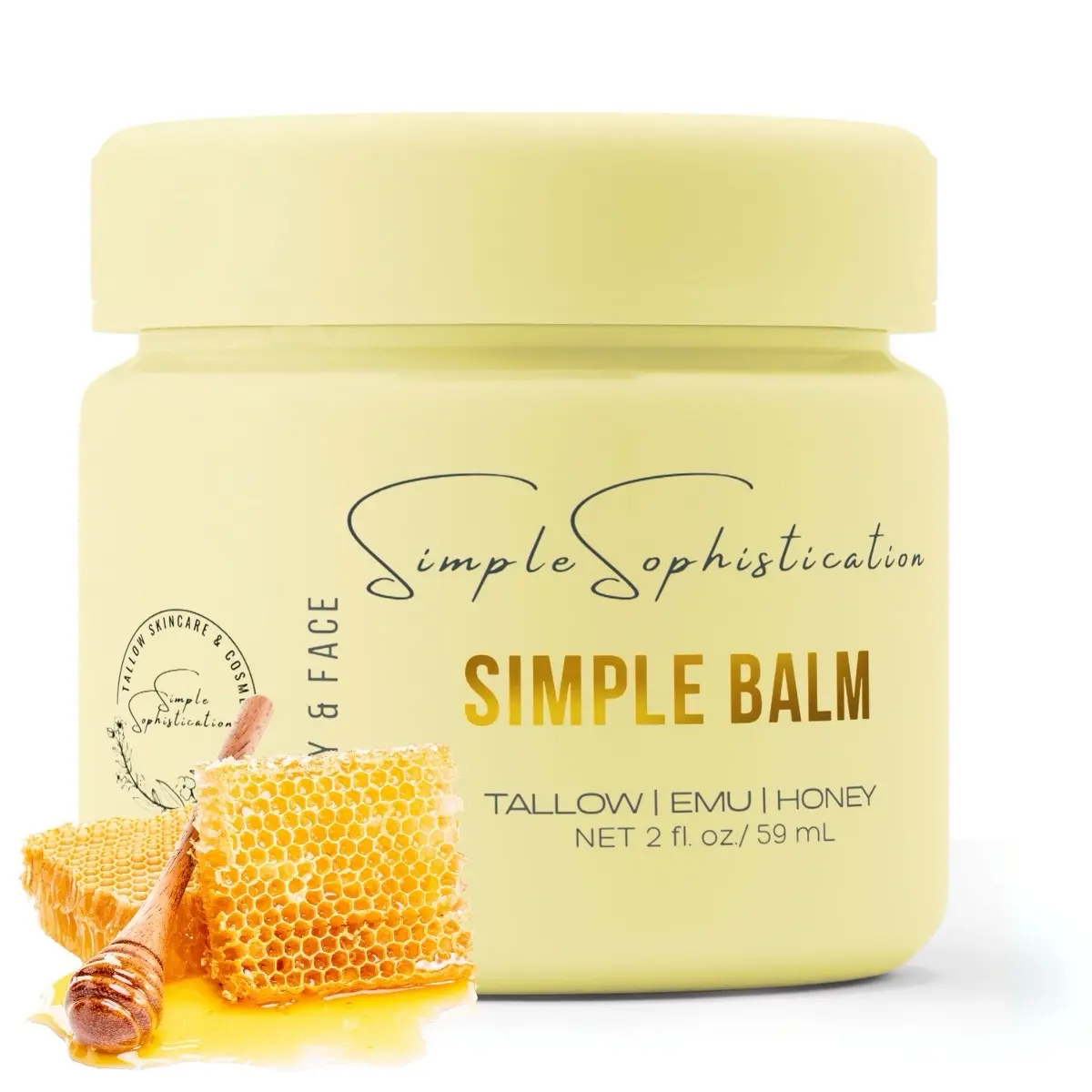 TALLOW | EMU | HONEY Moisturizer  —SIMPLE Balm | Non toxic body & face moisturizer | Gentle, Natural skincare for sensitive skin | 2 fl. oz.