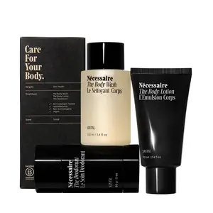 Nécessaire Santal Body Essentials Set – Travel-Size Body Wash, Body Lotion + Deodorant | For Women + Men | Dermatologist-Tested. Hypoallergenic. Vegan | Aluminum-Free Deodorant