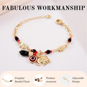 14K Real Gold Plated Elephant Evil Eye Bracelet Jewelry Adjustable Hypoallergenic Bohemian Style Anklet，Valentines Gift for Her,Wife,Girlfriend