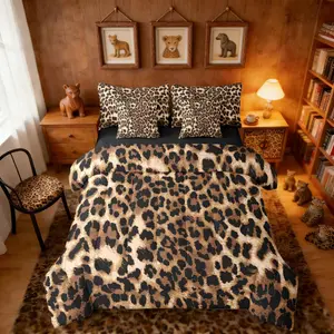 Black Brown Leopard Print Bed in A Bag | Cheetah Print 7 Piece Comforter Set,Africa Animal Camo Geometric Sheet Set,Breathable Lightweight Farmhouse Wildlife Fitted Sheet Reversible