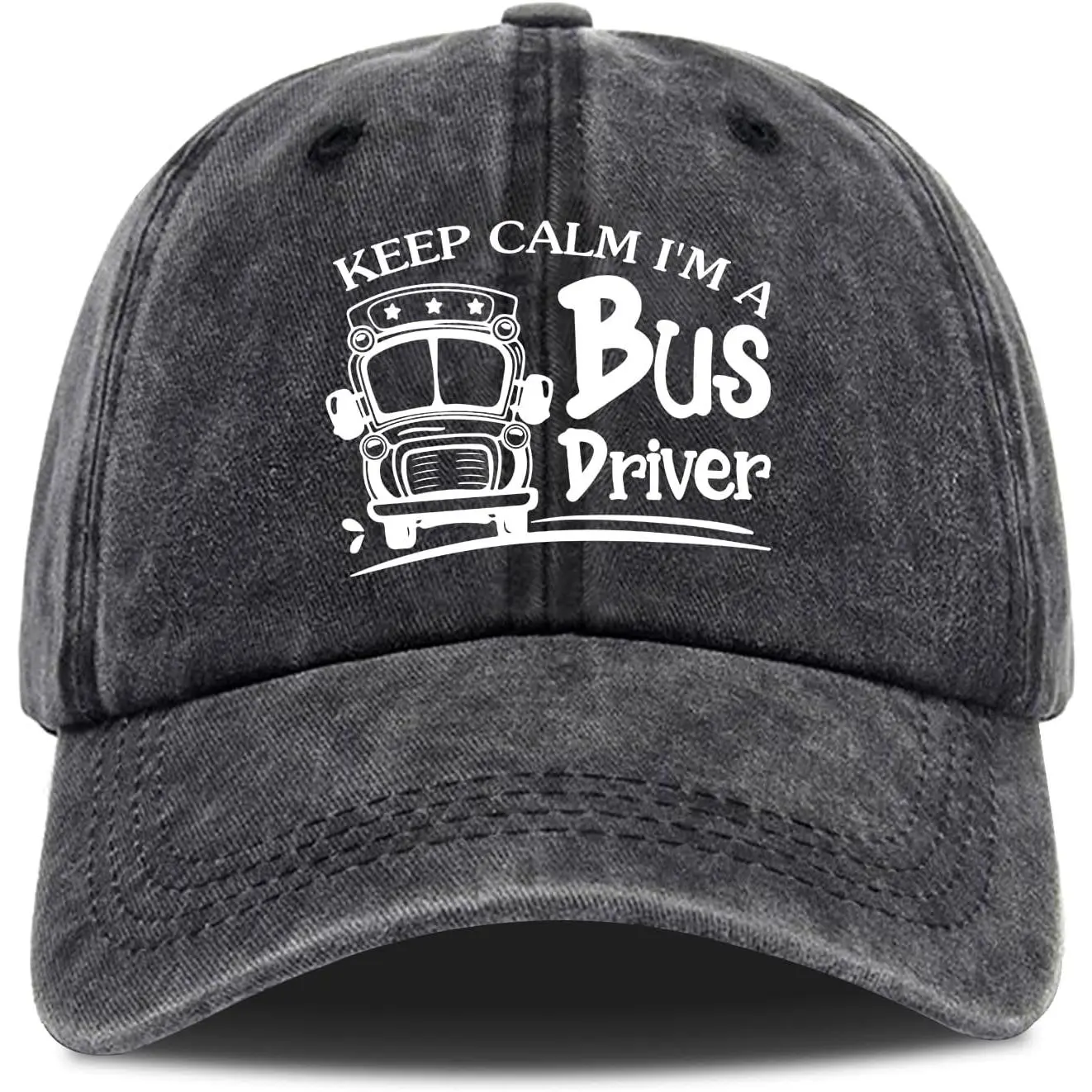 Unisex Vintage Washed Cotton Baseball Cap - Black, 1-Size, Funny "Keep Calm I'm A Bus Driver" Print, Casual School Bus Hat, Funny Hats, Meme Style Hats