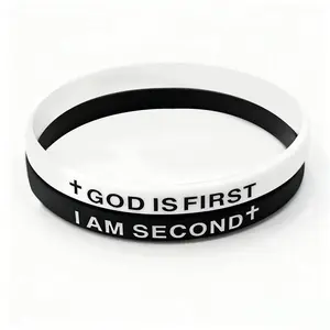 God Is First Bracelet, GOD IS FIRST IM SECOND Christian Religious Faith Rubber Bracelets Engraved Inspirational Bible Verses Cross Silicone Bracelet For Women Men Gifts