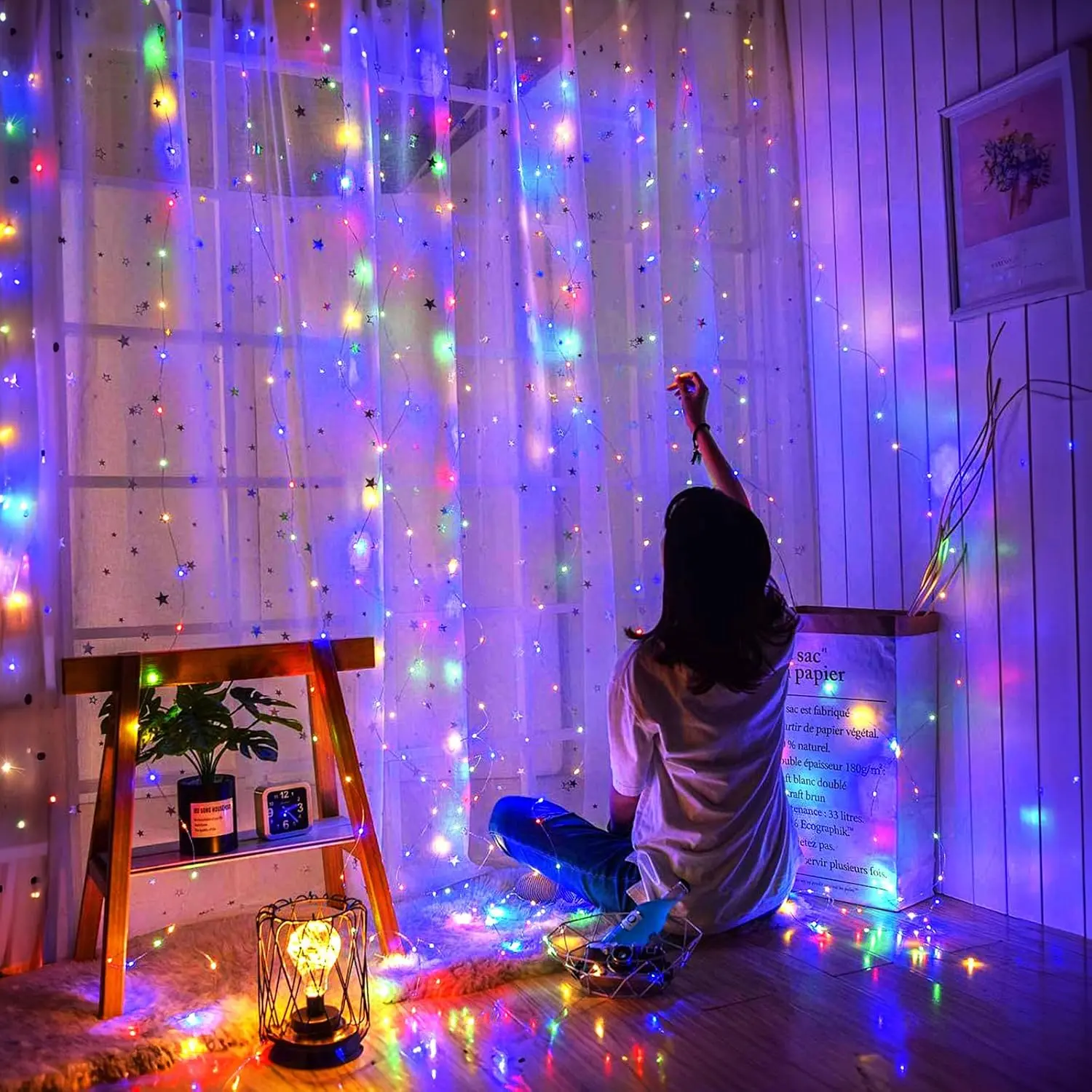 Colorful Curtain String Lights, 300 LED Dimmable Twinkle Fairy Lights, 8 Modes with Remote and Timer, USB-Powered Waterproof String Lights, Indoor Lighting Decor for Bedroom, Wedding, Party, Home, Garden, Wall, Christmas Gift