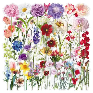 50Pcs Transparent Flower Stickers for Scrapbooking PET Nature Plant Sticker Floral Stickers Colorful Vintage Craft Sticker Decoration Sticker for Journaling Scrapbooking Clear Flowers Decals (Flower)