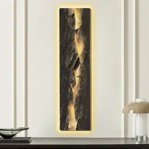 Homary Modern Abstract LED Wall Art with Backlit Light Home Decor USB Powered Rectangular Engineered Wood Textured Stone Pattern for Living Room - Decoration