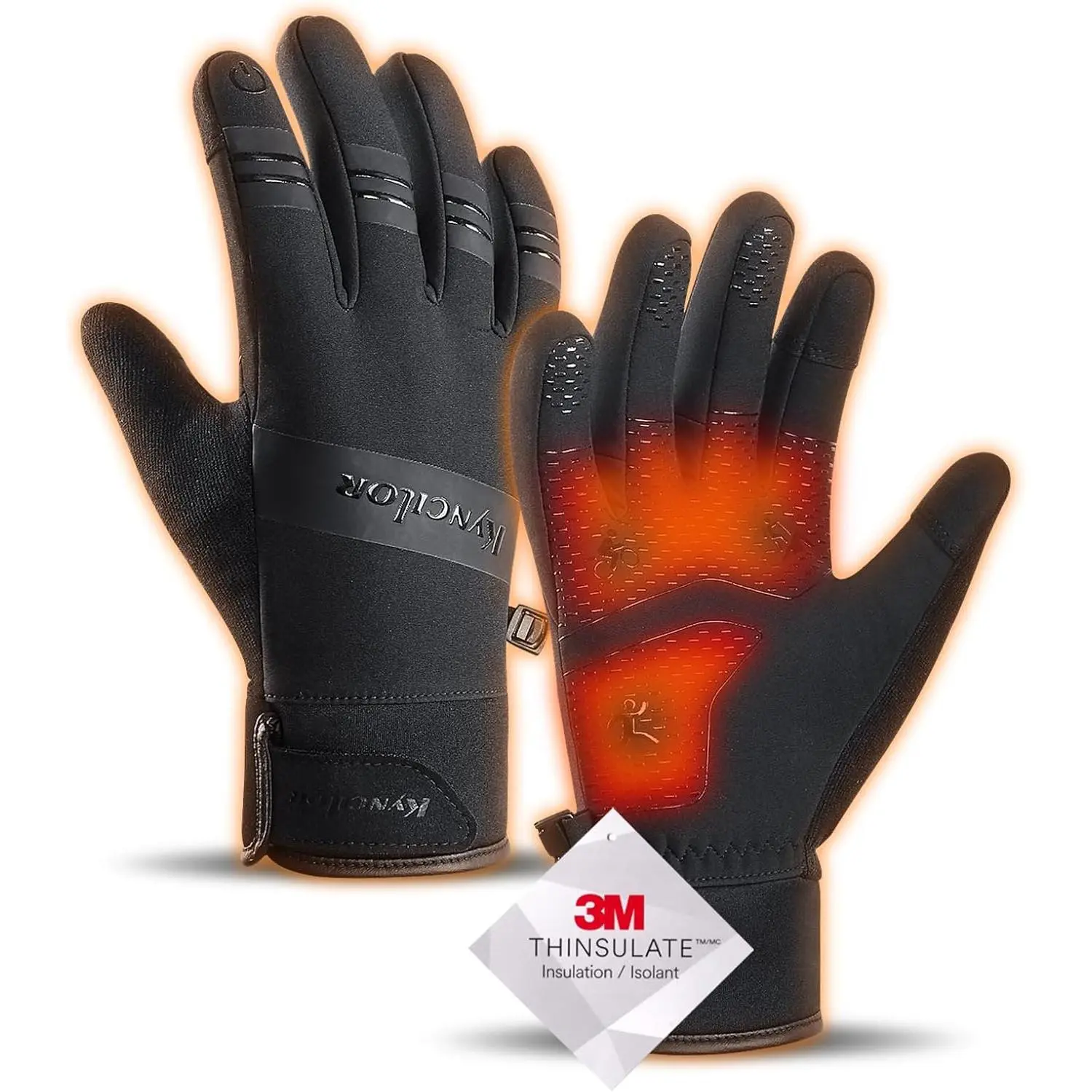 Men's 100% Waterproof Windproof Thermal Outdoor Sports Gloves - 90% Nylon, Touchscreen Finger, Anti-Slip Palm, Adjustable Velcro Cuff, Thermal Liner, Keep Warm for Cycling, Motorcycle Riding, Mountaineering, Cold Weather, Driving, Exercise, Golf, Hiking