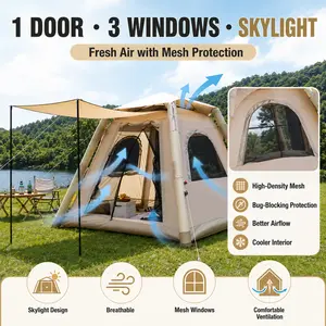 Inflatable tent for 3–4 people, quick setup, waterproof, silver coating UV50+ sun protection, breathable and not stuffy, no assembly required, lightweight and convenient tent.