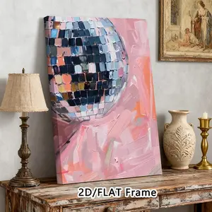 Framed Disco Ball Abstract Canvas Art, Abstract Design, 70s Retro Disco Ball Wall Decor, Vintage Room Decor, Trendy Groovy Party Vibe, Aesthetic Wall Art for Bedroom, Dorm, Bar Cart