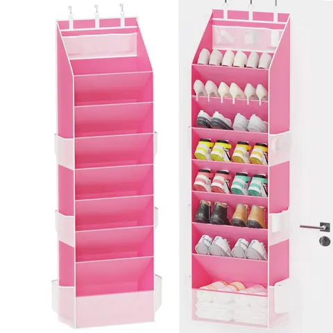 Criusia Door-Mounted Shoe Rack Organizer - Premium Oxford Fabric, Tear-Resistant Metal Frame, Large Deep Compartments, Narrow Small Shoe Storage, Up-Open Access, Closet Storage Organization, High-Capacity Room Supply