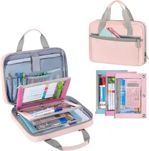 Large Capacity Multi-Compartment Pencil Case, Upgraded Student Stationery Organizer, Multi-Pocket Canvas Pen Pouch for School & Office