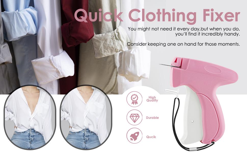 Stitch Gun for Clothes Handheld Quick Fixer with 5 Needles 500 Black & 500 White 4.5mm Mini Fasteners Pink Ergonomic Design for DIY Enthusiasts and Professional Tailors