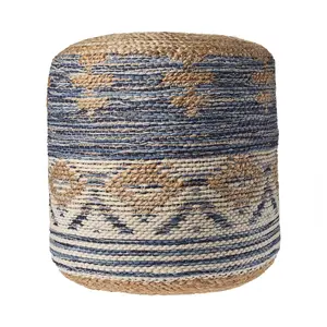 Ox Bay Geometric Hand-Woven Organic Jute Pouf Ottoman