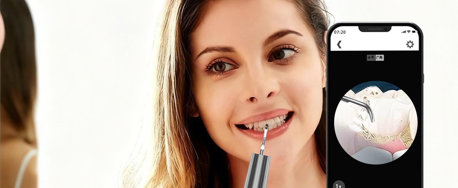 [FONENYCA] Ultrasonic Tooth Cleaner with LED Light andCamera, Four Adjustable Modes, Rechargeable Oral CareDevice. Safely removes plaque, stains, and yellow teethwith four customizable modes. Connects to your phonecompatible with Android and iOS