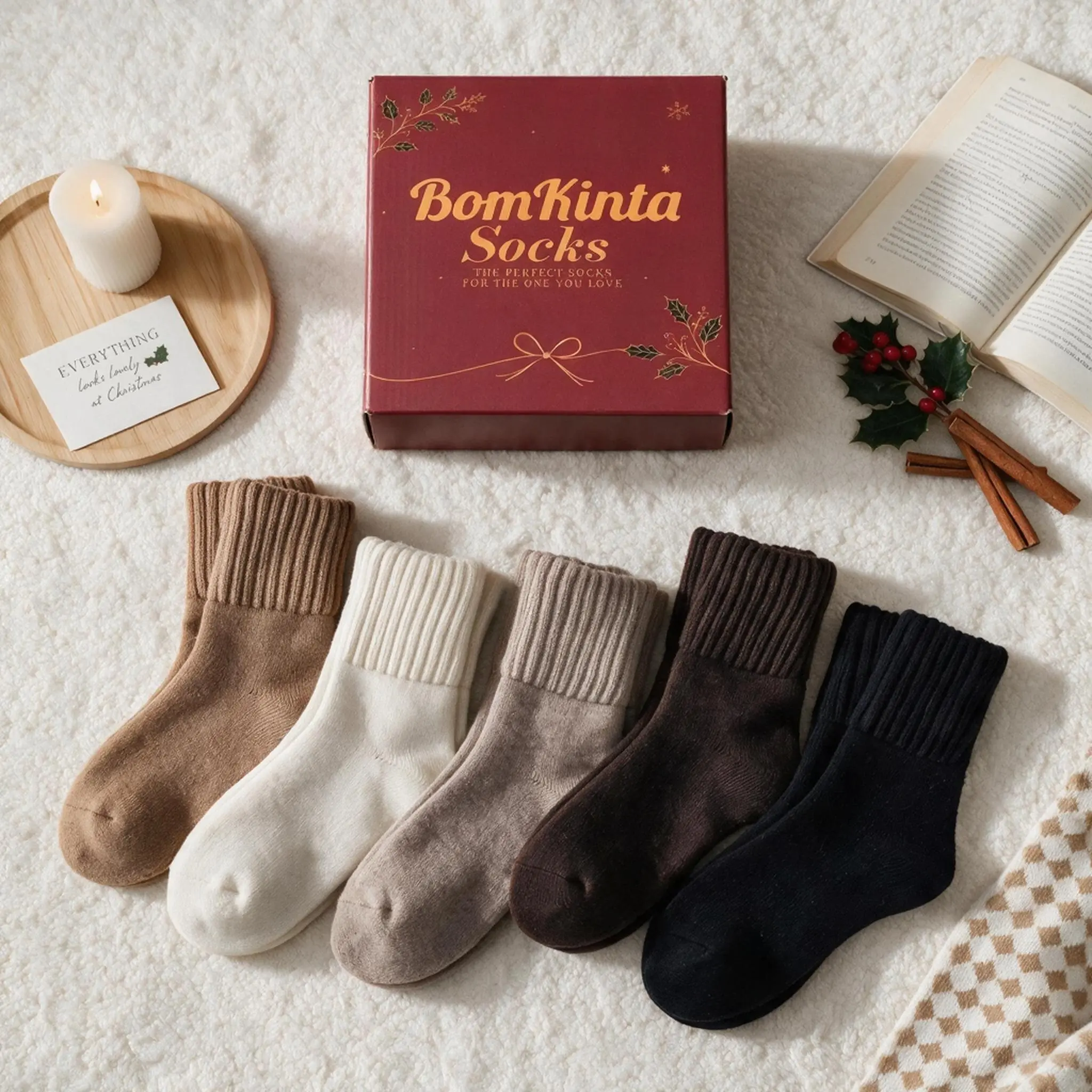 BomKinta Boot Socks, 3&5 Pairs Women’s Solid Mid-Calf Casual Socks, Soft Comfy Warm Polyester Knitting Socks, Minimalist Cozy Socks for Fall & Winter Everyday Wear, US Size 5-11, Ideal Gift for Women,Halloween & Christmas Gifting
