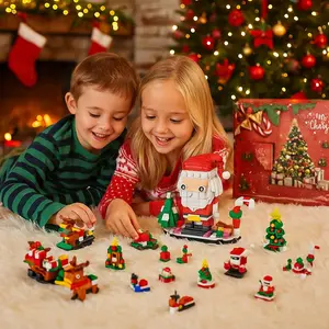 Gifts for Boys Girls 6-12 24 Days Christmas Advent Calendar 2025 with Tree Train & Santa Sleigh 605 PCS Building Blocks Countdown Kit Holiday STEM Toy Stocking Stuffers