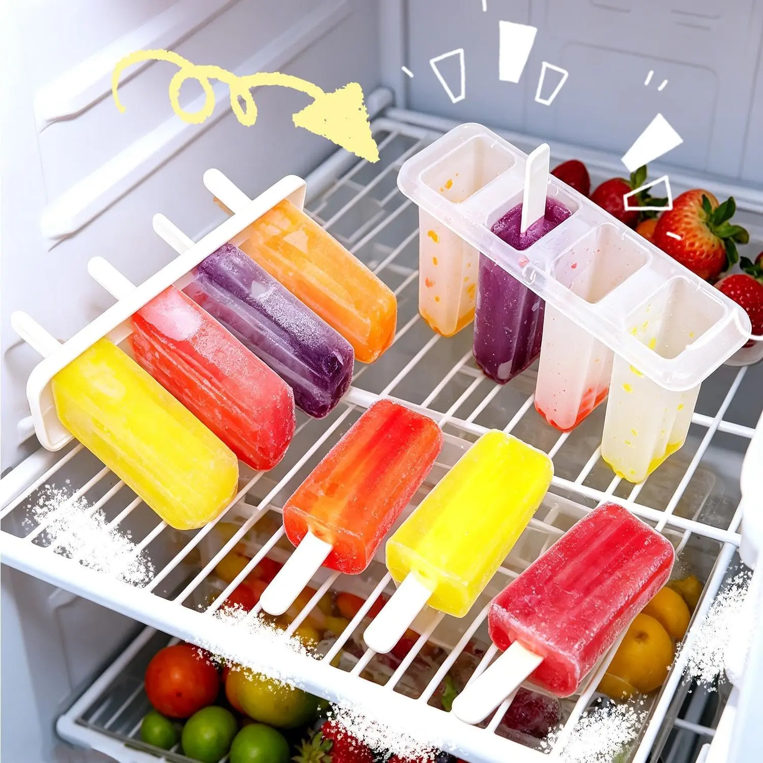 2pcs Reusable Ice Pop Mold with Lid, Plastic DIY Frozen Dessert Tray, 4-Compartment Ice Cream Maker, Summer Kitchen Tool, Easy Clean, Stackable