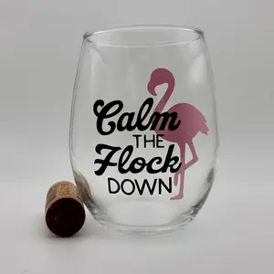 Calm the Flock Down Flamingo 15 oz Stemless Wine Glass