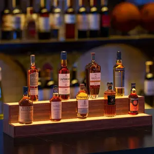[SOIYELIFE] LED Lighted Liquor Bottle Display Shelf, 37 Inch Bar Display Shelf, DIY Illuminated Bottle Shelf with App & Remote Control, 2 Step Freestanding Holding Bottles for Bar, Party, Walnut living room entryway