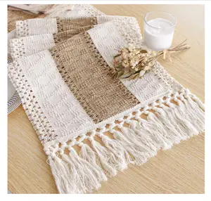 Boho Table Runner for Thanksgiving Fall Christmas Home Decor with Tassels 72 Inches Long Pottery barn Furniture Farmhouse Rustic Macrame Burlap Table Decoration for Living Room (12x72 Inches)