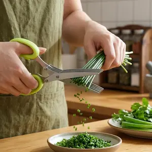 5-Blade Sturdy Stainless Steel Kitchen Herb Scissors, Lightweight Multifunctional Multi-Layer Shears for Chives, Parsley