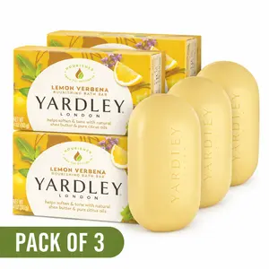Yardley London Lemon Verbena Bath Bar Soap, 4 oz Each (Pack of 3), Moisturizing with Shea Butter & Citrus Oils