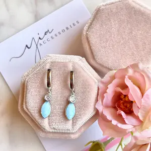 Silver Sparkle Blue drop huggies Earrings Jewelry Ear Studs