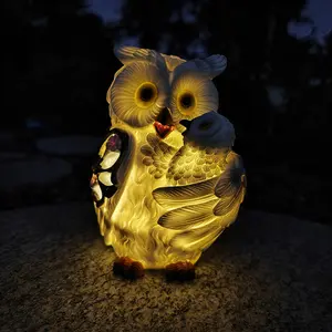 Solar Powered Owl Garden Statue - Waterproof Resin Decor with Sensor LED Light, Garden Accessories for Patio, Outdoor Backyard Use, Outdoor Garden Accessories