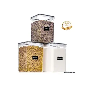 2/3pcs Large Food Storage Containers 5.2L / 176oz, Plastic Airtight Food Storage Canisters For Flour, Sugar, Baking Supplies, Kitchen Organization Bulk Food Canisters