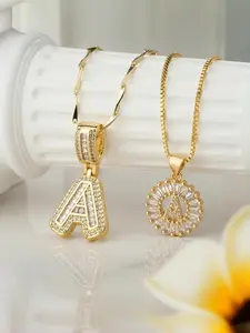 2pcs Iced Out Initial Necklace Set, Baguette Cut 3D Bubble Letter & Round Halo Pendant.Gold Plated Hip Hop Jewelry for Men Women.Personalized Custom Alphabet Charm.Bling Zirconia Stacking Chains, Exquisite Chain Jewelry.Trendy Y2K Anniversary Gift