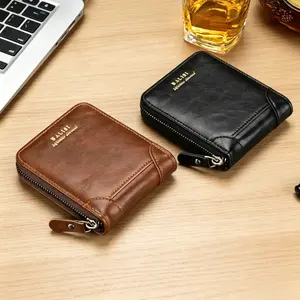 2025 Men's Retro PU Leather Wallet – Short Zipper Card Holder with Coin Pocket, Slim Cash Storage Purse, Vintage Everyday Carry Wallet for Business, Travel & Daily Use
