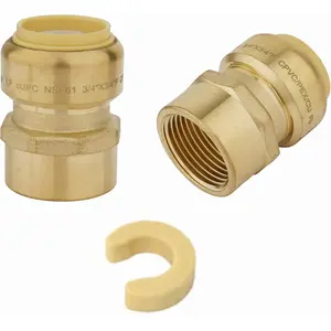 (Pack of 2) Push Fit 1/2" x1/2" Female NPT Adapters Push-to-Connect, Copper, CPVC Pipe With Disconnect Clip,(PF030),(PF030)