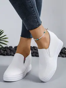 Women's Casual Slip-On High Heel Sneakers with Hidden Wedges, Lightweight Slip Ons, Versatile Everyday Style for Chic Comfort, Trendy Shoes