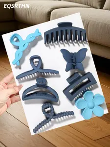 8pcs mixed blue shark clip set, flower/butterfly/braid multi-style! Ins Style Matte Hair Grasp · Korean Style Simple Headwear · Create Varied Hairstyle Hair Claws