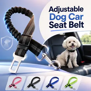 Dog Car Safety Seatbelt, Retractable Bungee Dog Leash, Shock Absorbing Reflective Safety Leash with Steel Buckle, Adjustable Length 20.87-29.53in for Pet Travel, Heavy Duty Vehicle Restraint for Small Medium Large Dogs, Anti-Pull Comfort Walking Leash
