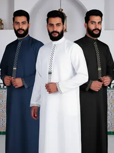Men’s Modest Muslim Thobe, Lightweight Breathable Arabic Robe, Long Sleeve Loose Fit Jubba for Daily Wear Ramadan Eid