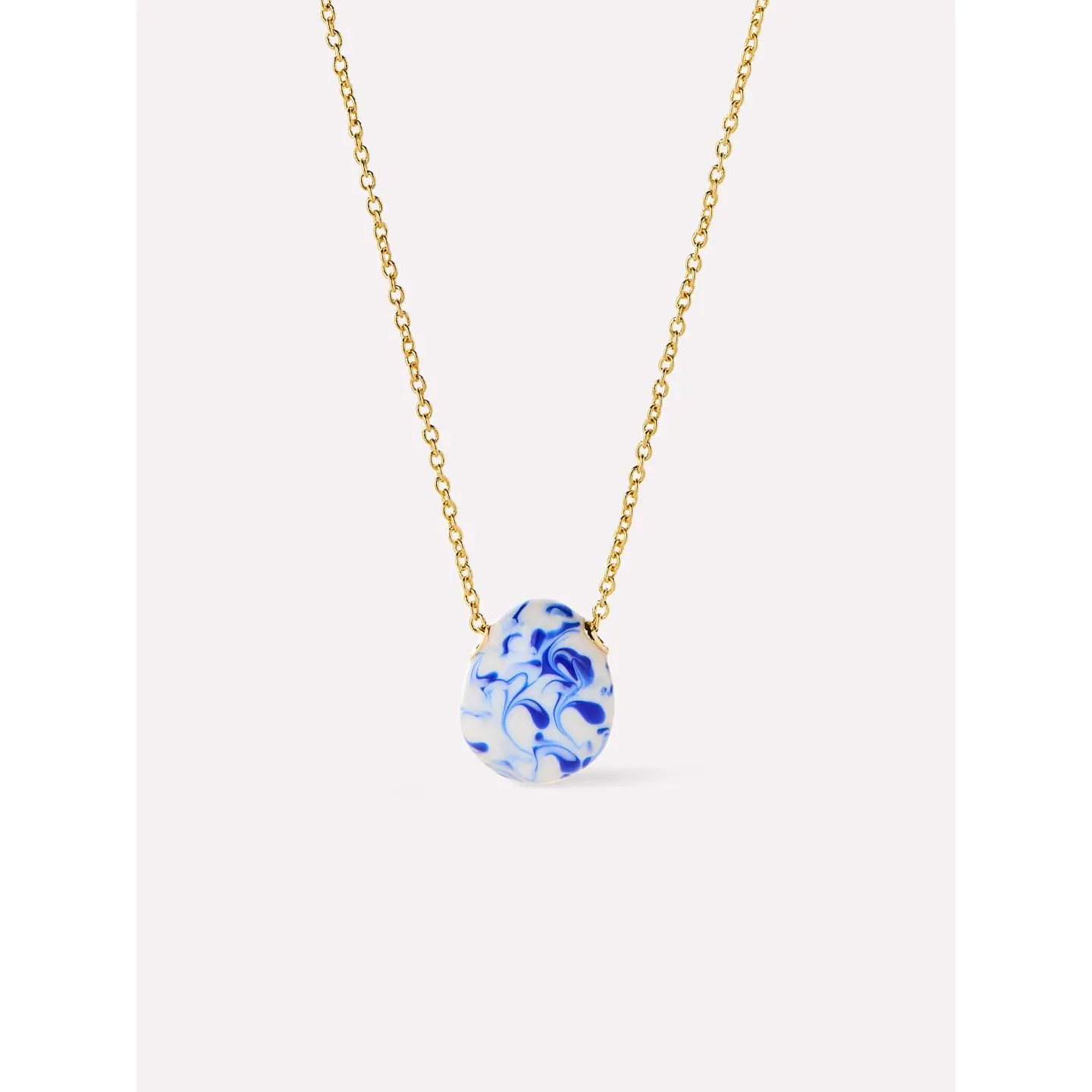 Gold Statement Necklace - Pebble Mini Marble Blue