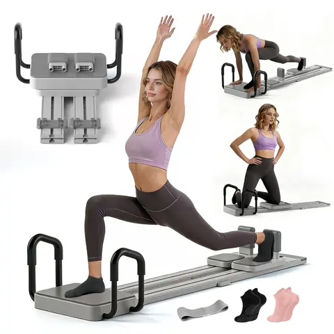 Multifunctional Pilates Reformer, Portable Pilates Reformer Board with 66.9'' Extended Track & 3 Pairs Yoga Sock, Quick Assembly, Pilates Machine for Home Workout
