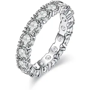 925 Sterling Silver Round Moissanite Eternity Band Ring Full Pavé Stackable Wedding Band Luxury Bridal Promise Ring dainty ring