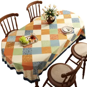 American Style Oval PVC Tablecloth Waterproof Oil Proof Washable 2025 Young Luxury Vintage Checkered Dining Table Cover