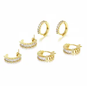 Gold Hoop Earrings Set for Women Trendy, 14K Gold Plated Chunky Hypoallergenic Small Diamond Cartilage Hoops Cute Cubic Zirconia Dangle Stud Earrings Jewelry Gifts, Valentine's Day Gift