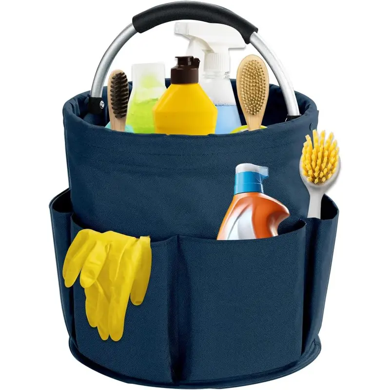 17L Cleaning Storage Box with Handle Cleaning Supplies Storage Box Foldable Storage Basket Cleaning Supplies Storage Box Portable Multifunctional Cleaning Bucket Bag Suitable for Home, Garden (Blue)