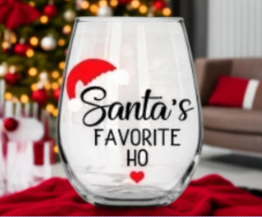 Santa's Favorite Ho Stemless Wine Glass