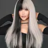 26 Inch Long Straight Long Straight Gray with Black Wigs for Women, 2024 Beginners Glueless Wig, Gorgeous Fluffy Wigs with Bangs, Synthetic Fiber Wigs for Party, Daily  Hairstyles Ideas Use, Synthetic Material Wigs, Artificial Wig