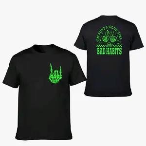 good girl with bad habits shirt humor cute retro short Sleeve black and lime green graphic T-Shirt graphic tee