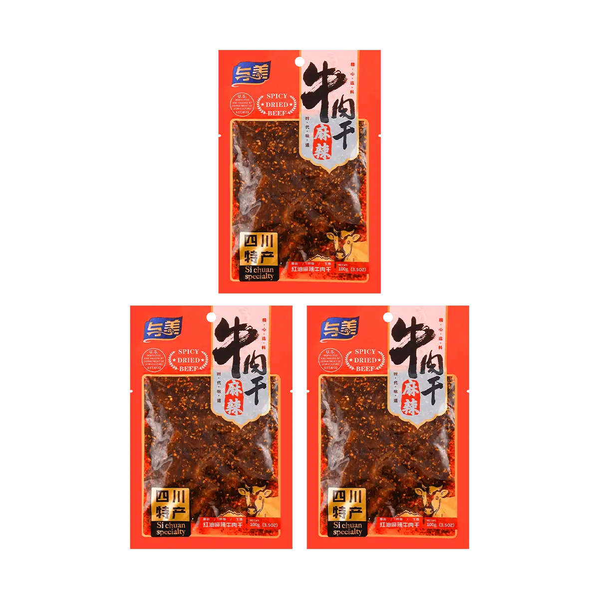 YUMEI 【Value Pack】Spicy Sichuan Chili Oil Beef Jerky, 3.52oz*3